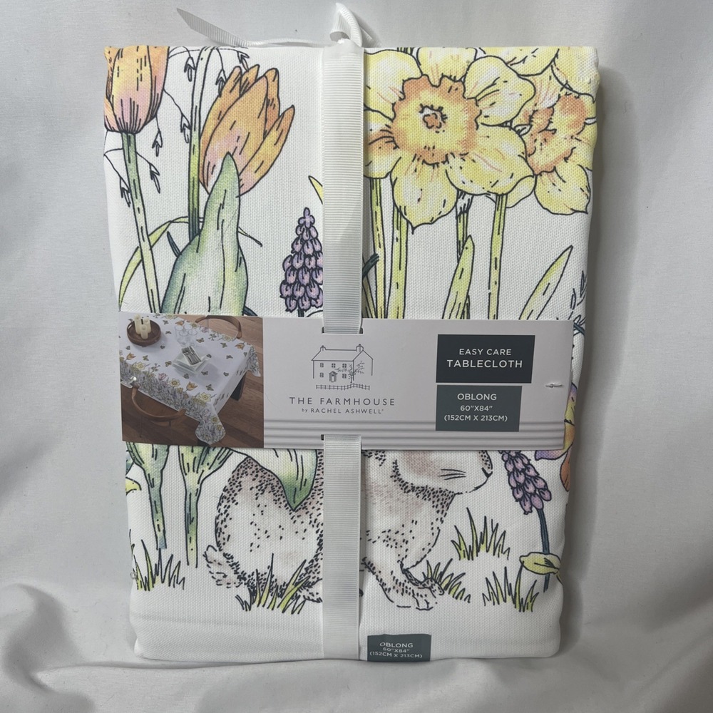 The Farmhouse RACHEL ASHWELL Easter Bunny Rabbit 60x84" Tablecloth Oblong NEW